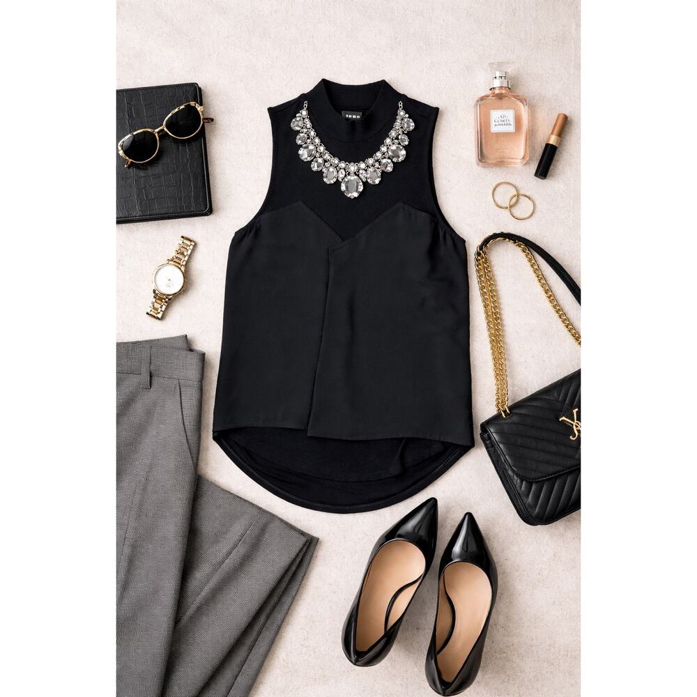 Boss Girl XXS Black Sleeveless Blouse Sheer Corpcore Business Statement Baddie